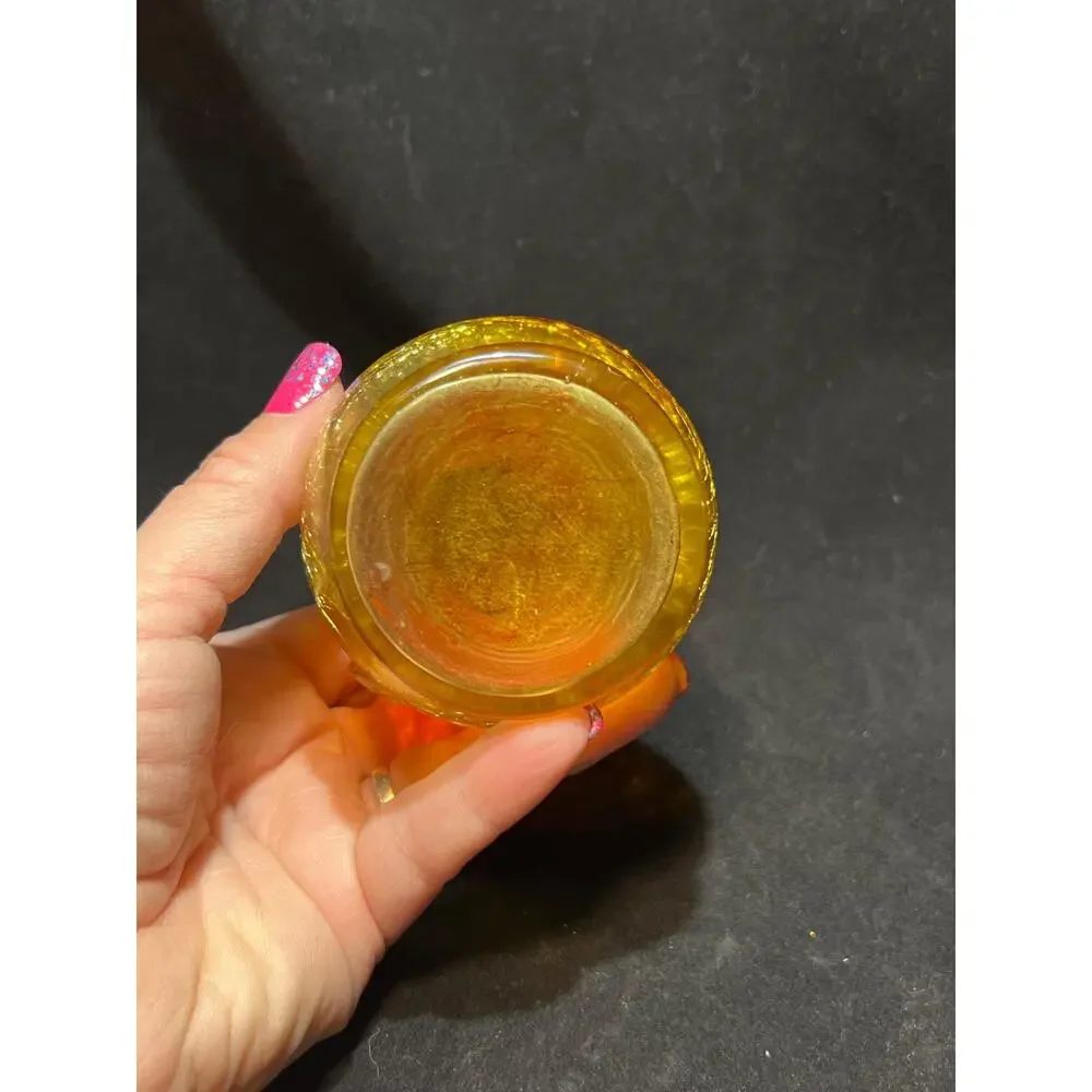 Hand Blown Glass Creamer Pitcher, Orange Fade, Crackle Glass